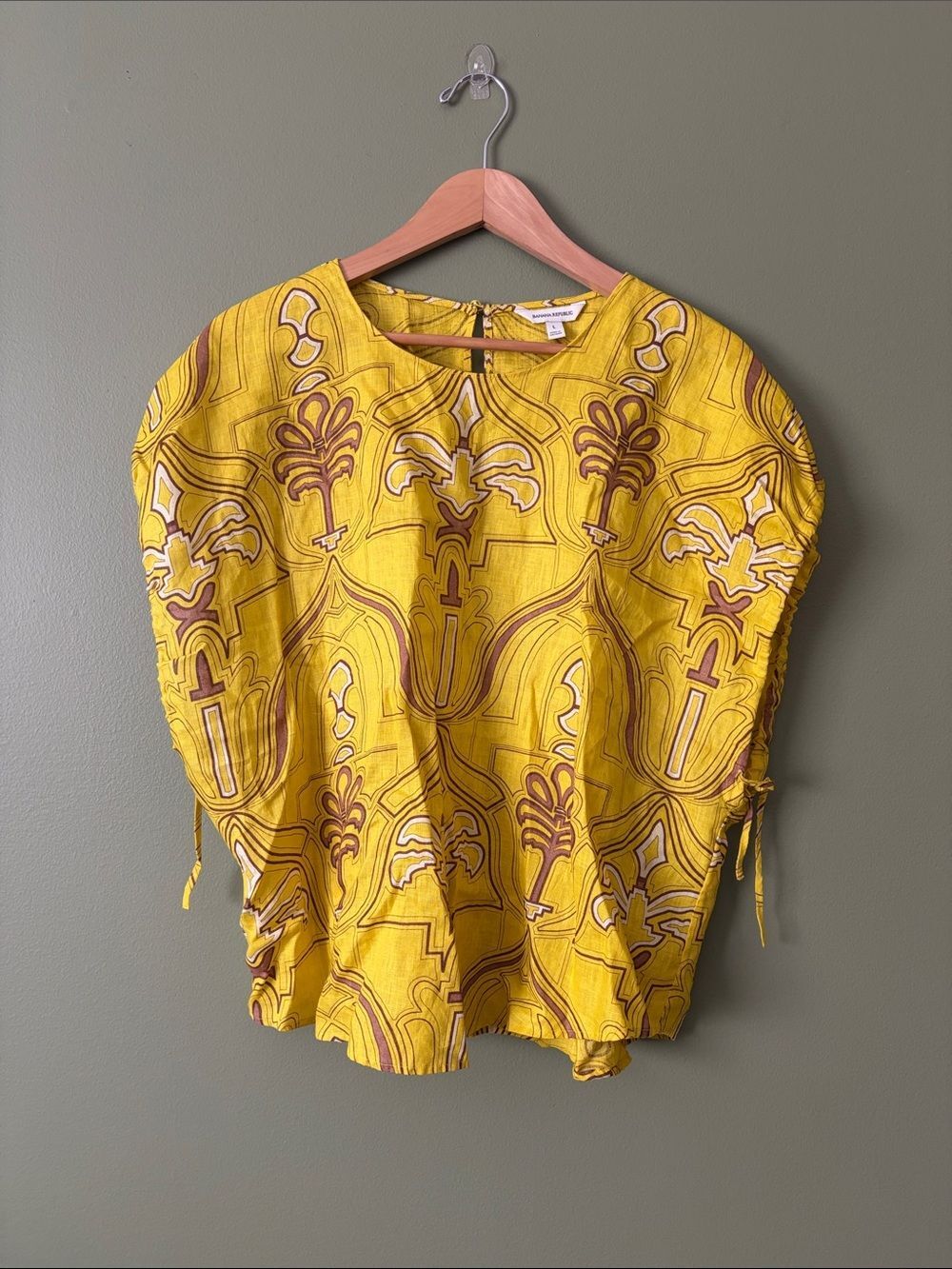 Banana Republic Oversized 100% Linen Cinch Sleeves Short Sleeve Top  Sz L - Picture 2 of 6